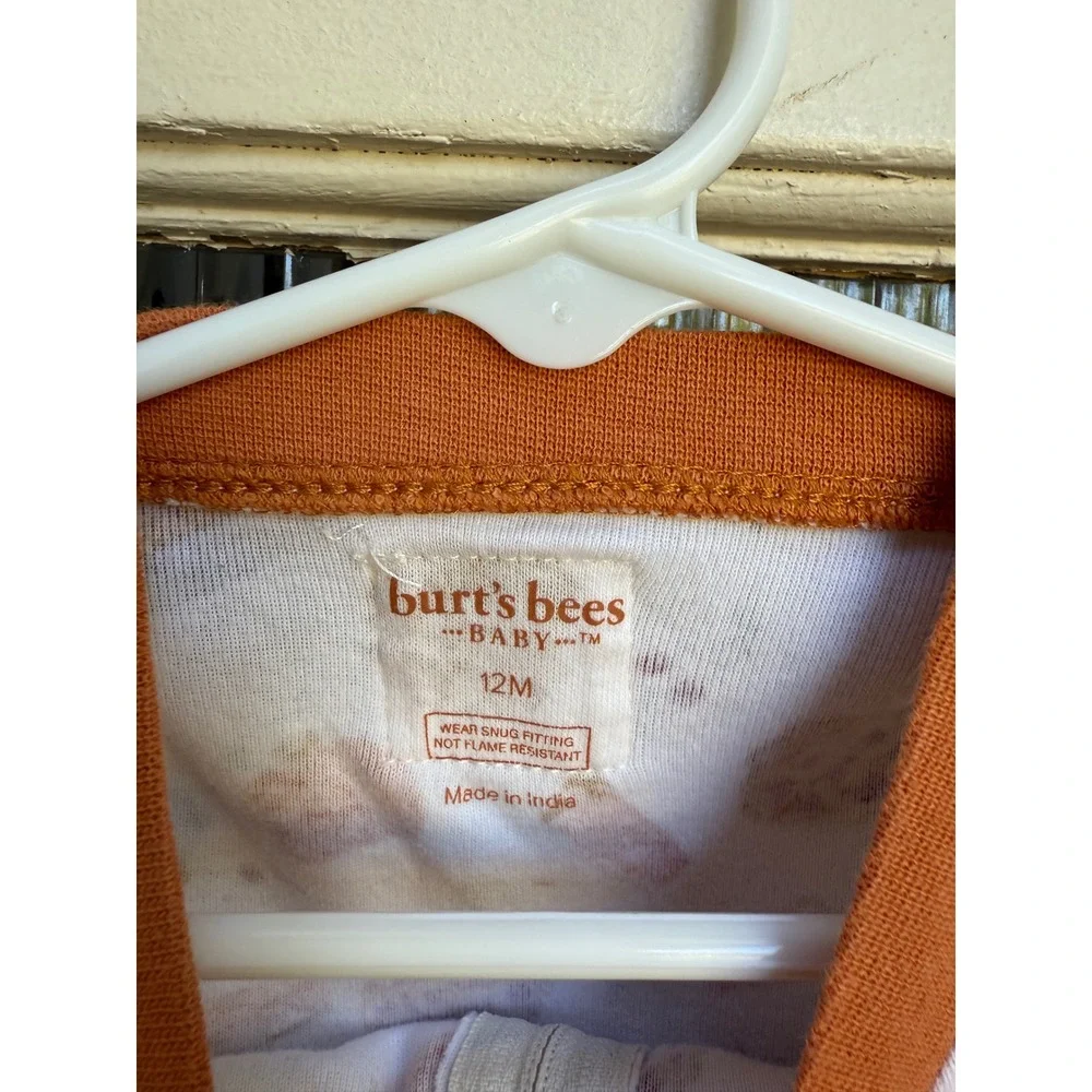 Burt's Bees Baby Thanksgiving Pie Pumpkin Print Footed Pajamas One Piece Sz 12 M